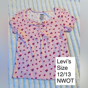 Levi's Pink Strawberry Print Short Sleeve Ribbed Top